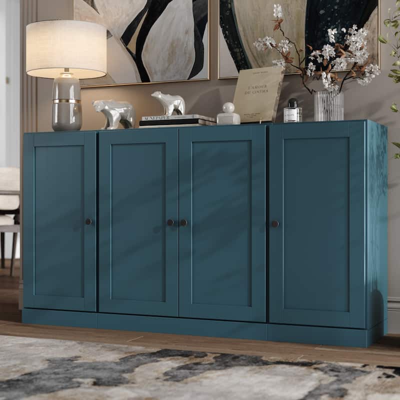 Palace Imports 100% Solid Wood 65" Sideboard with Shaker Doors and Adjustable Shelves - Teal Blue