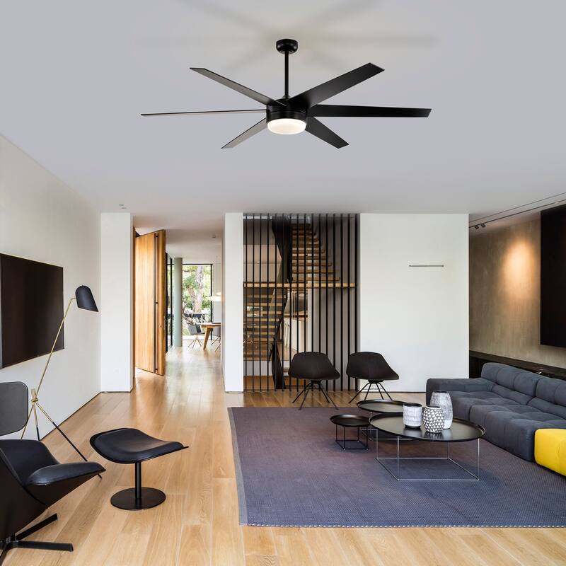 62-in Matte Black 6 Speed Ceiling Fan with LED Light and Remote Control