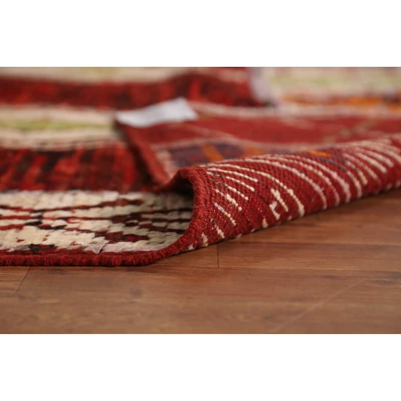Red Geometric Moroccan Area Rug Hand-Knotted Wool Carpet - 6'10" x 9'9"