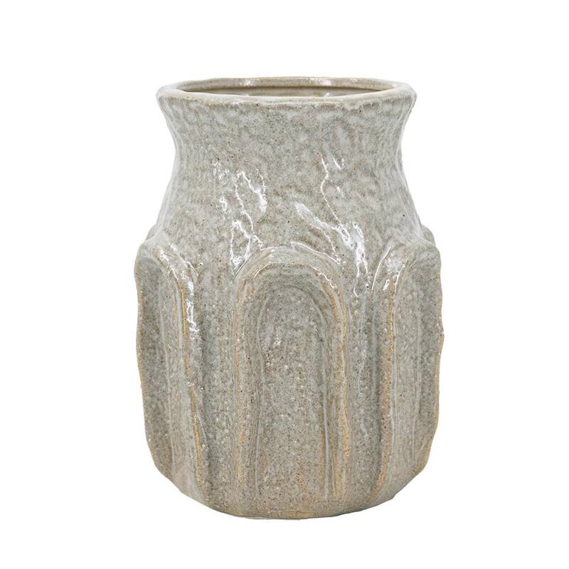 8" Sage And Gray Textural Ceramic Table Vase - 5.90