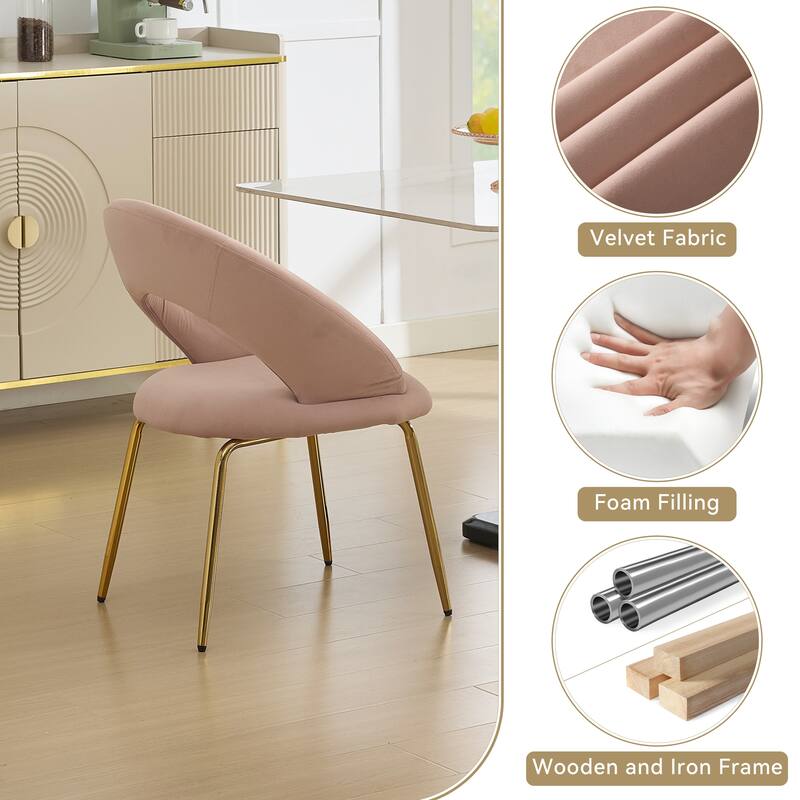 Set of 1 Velvet Fabric Dining Chairs With Curved Backrest and Golden Metal Legs for Kitchen or Dining Room