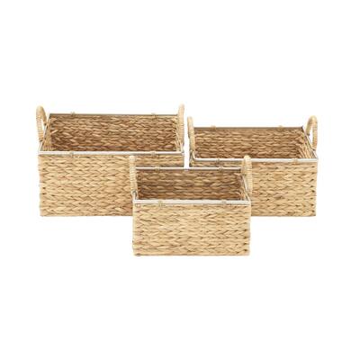 Seagrass Handmade Decorative and Functional Storage Basket with Handles - Set of 3 Light Brown - Roche River Decor