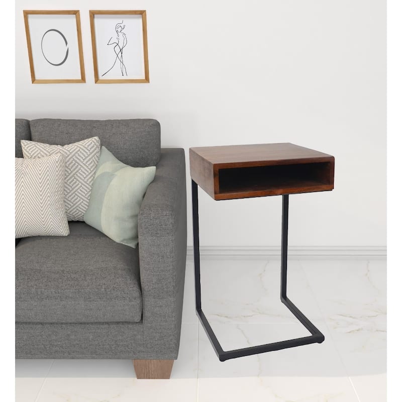 Natural Wood Square End Table with Frame Base for Living Room - 14” x 14” x 24” (D x W x H)