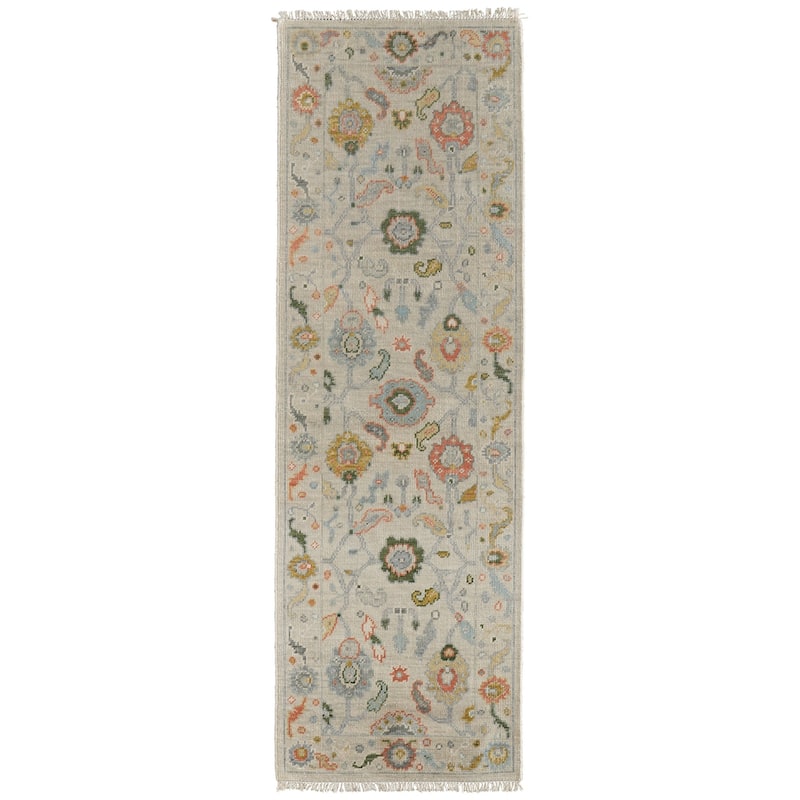 Grand Bazaar Larson Hand Knotted Floral & Botanical Transitional Area Rug - 2'6" x 8' - Ivory/Gold/Green