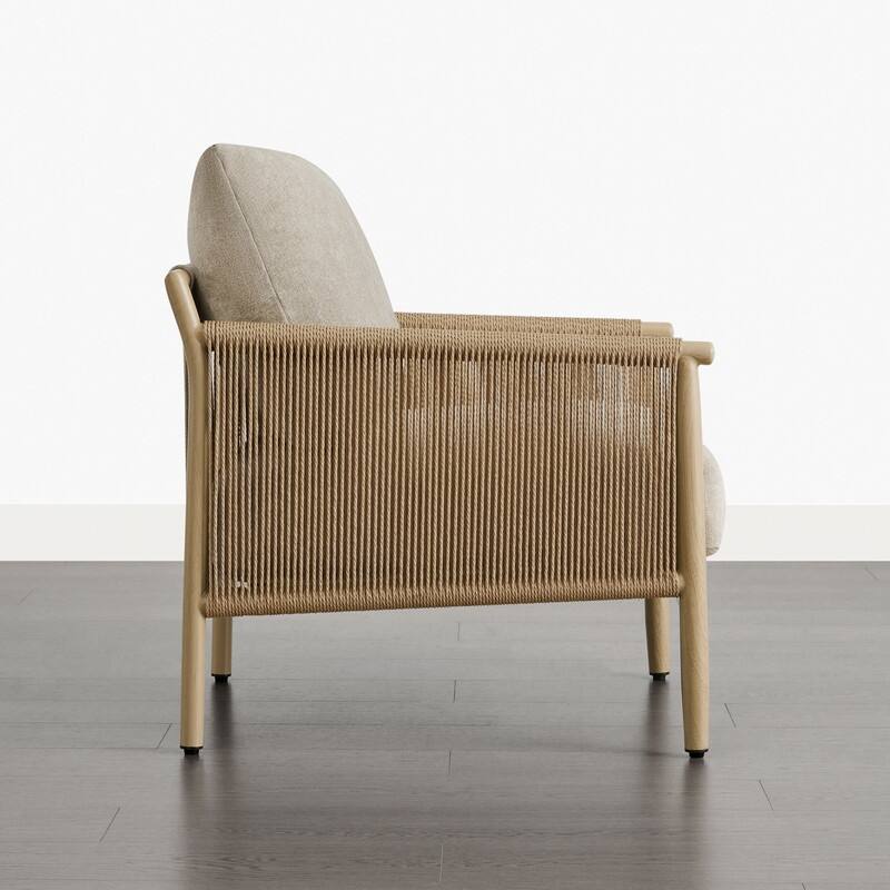 Spruce & Spring Braid Boho Accent Chair with Woven Paper Rope Armrest & Wood-Look Metal Frame