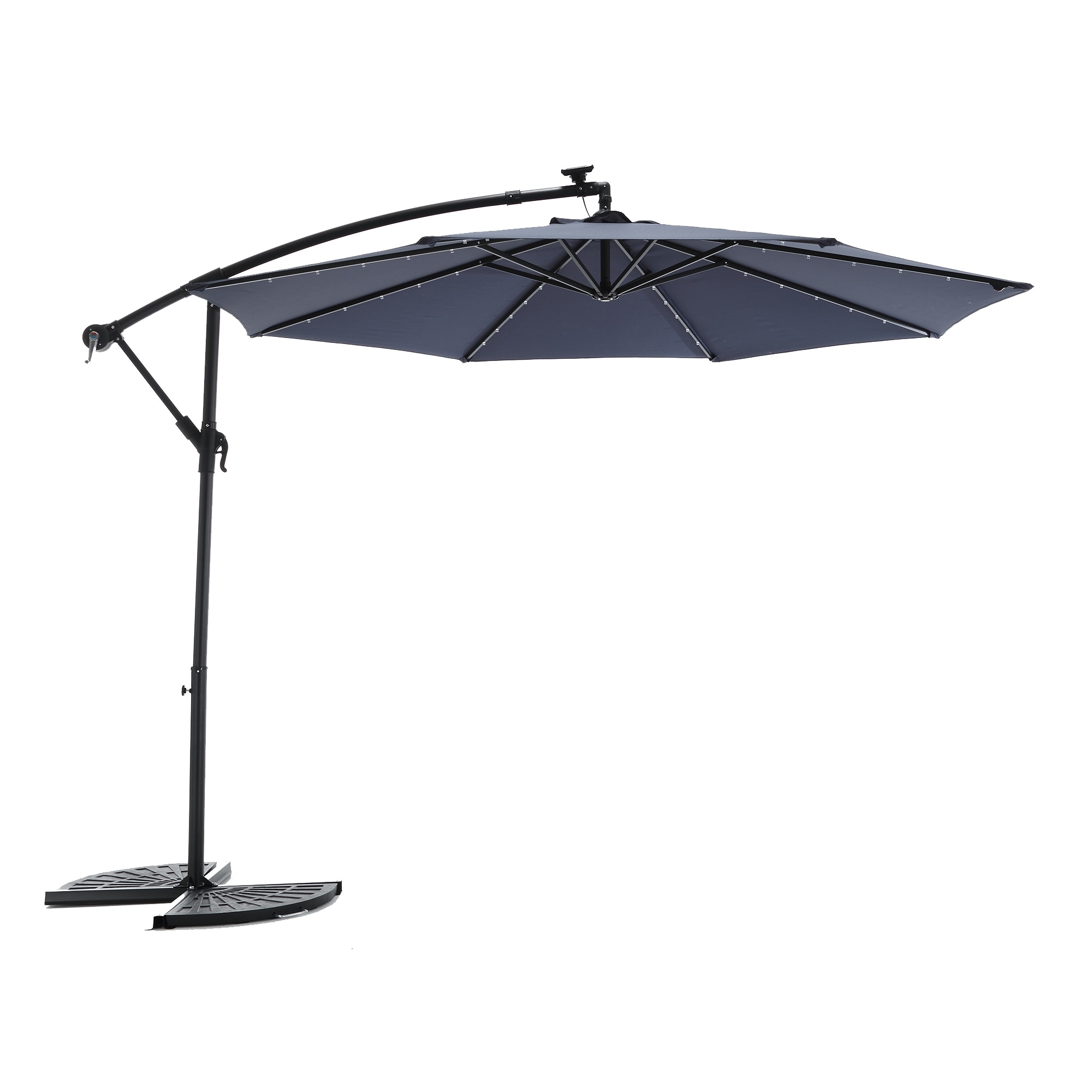 10ft Solar LED Offset Hanging Market Patio Umbrella, Dining Table Umbrella Push Button Tilt(No Base)