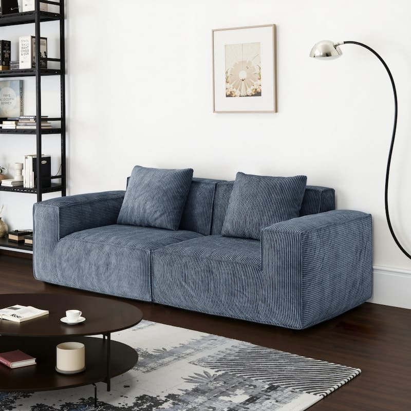 Soft Corduroy Cloud Velvet Fabric Two Person Sofa - Grey