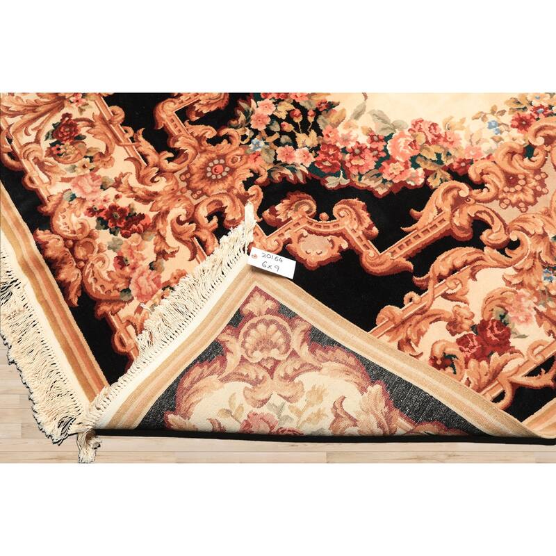 6x9 Hand Knotted Wool Ivory French Aubusson Savonnerie Botanical 300 KPSI Rug - 6' x 9'