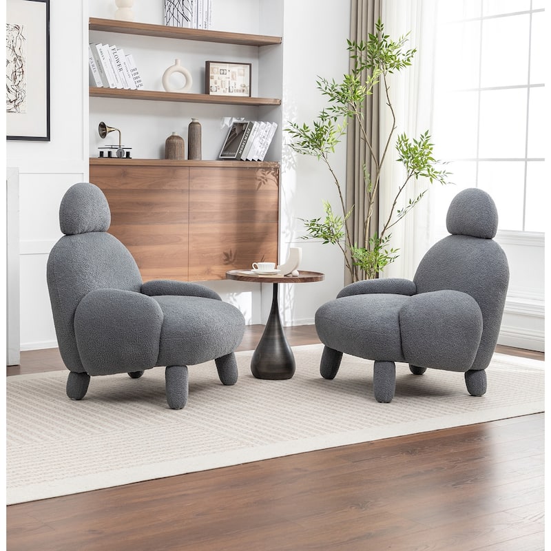 SEYNAR Modern Faux Sherpa Upolstered High Back Armless Accent Chair Set of 2