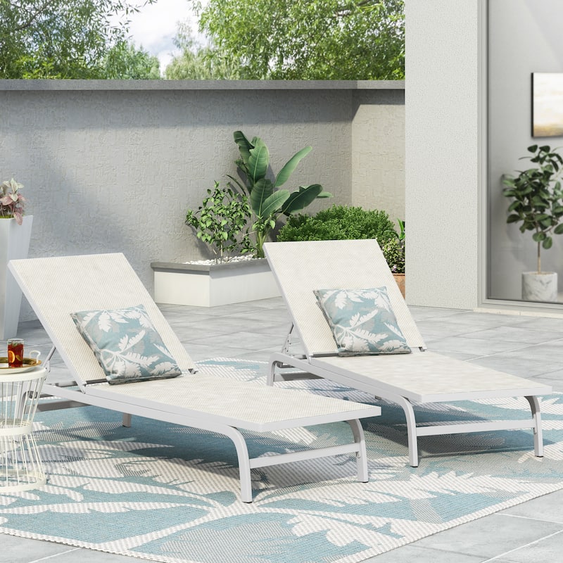 2-Piece Outdoor Aluminum Chaise Lounge Chair Set, Mesh Recliners Adjustable Lounger for Poolside Garden Backyard