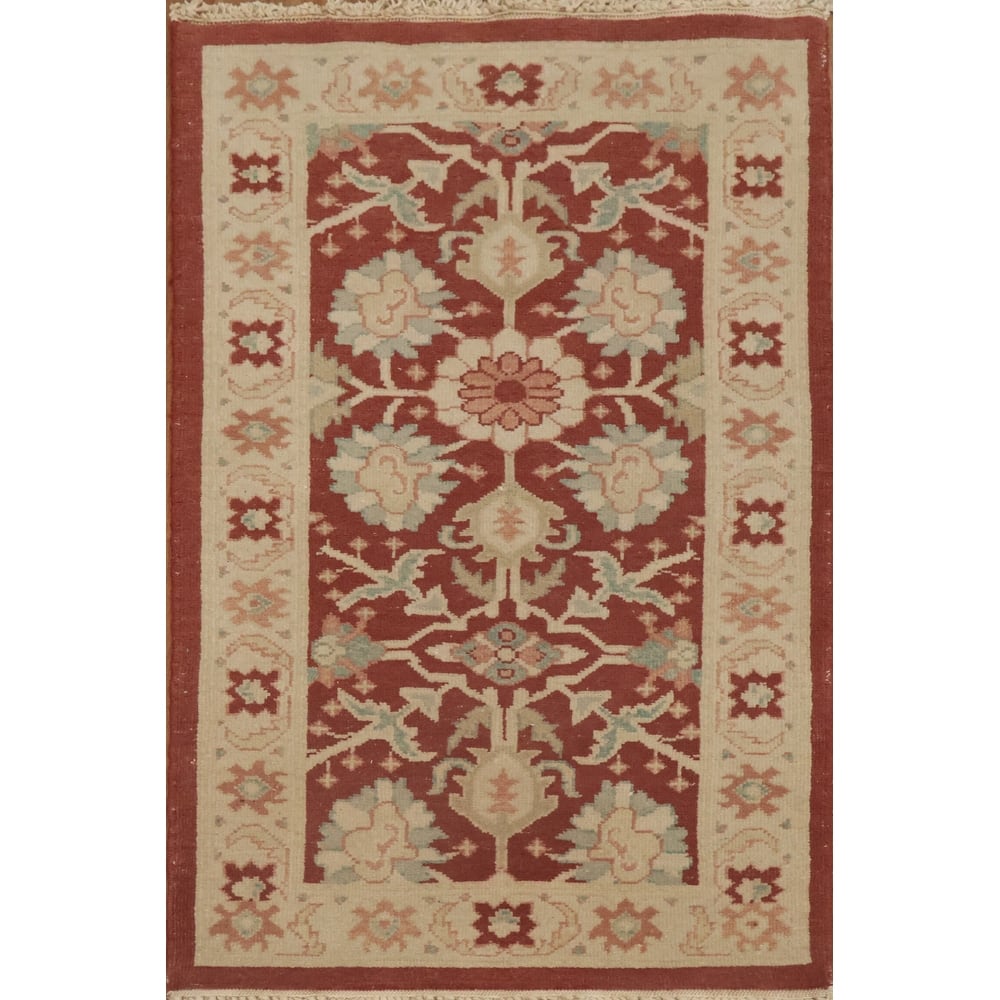 Hand Knotted Oriental 100% Wool Carpet Traditional All-Over Red Ziegler Area Rug - 3' 11'' X 1' 11''