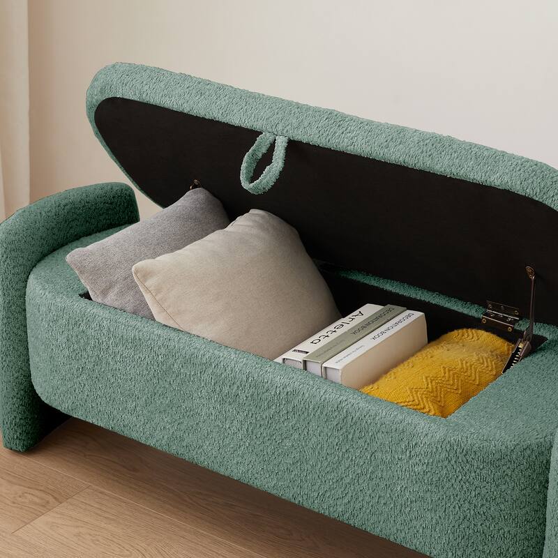 3D Lamb Fleece Fabric Storage Bench with Arc-shaped Sides