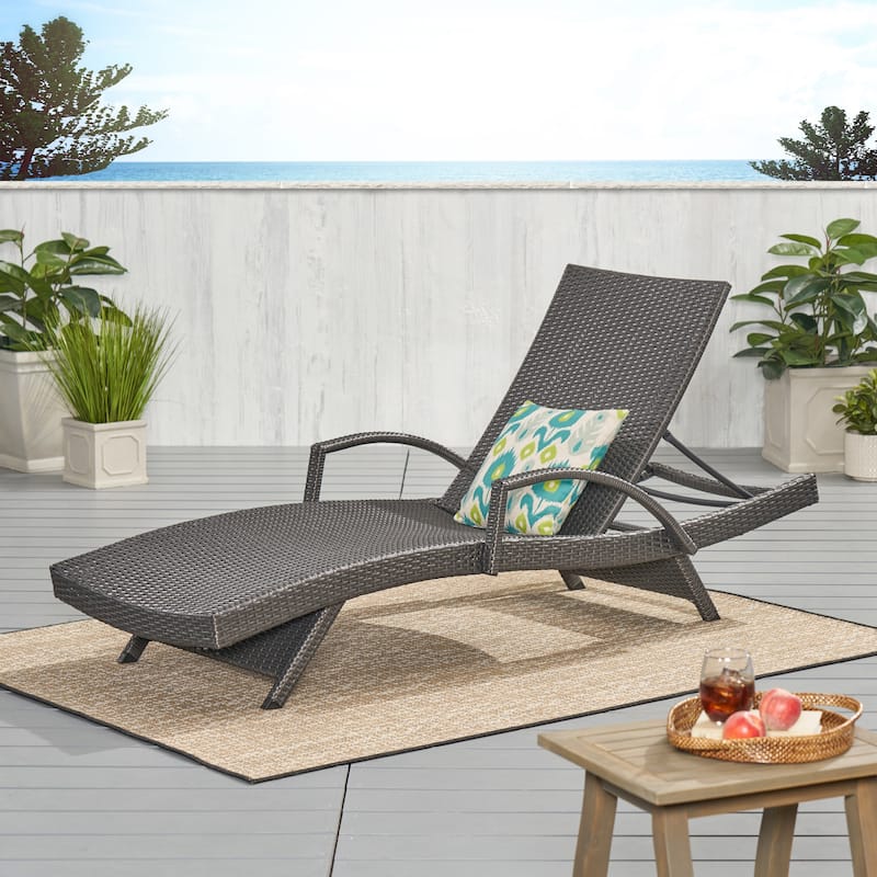 Toscana Outdoor Wicker Armed Chaise Lounge Chair by Christopher Knight Home - Grey