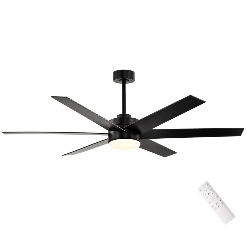 62-in Matte Black 6 Speed Ceiling Fan with LED Light and Remote Control
