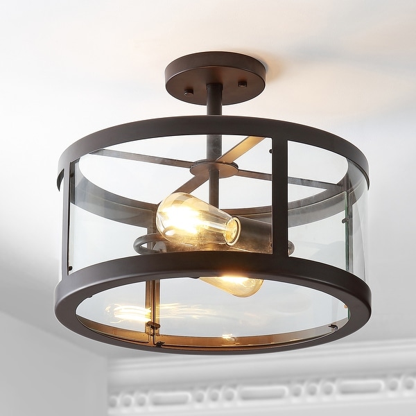 JONATHAN Y Herndon 2-Light 15" Iron/Glass Modern LED Flush Mount. Opens flyout.