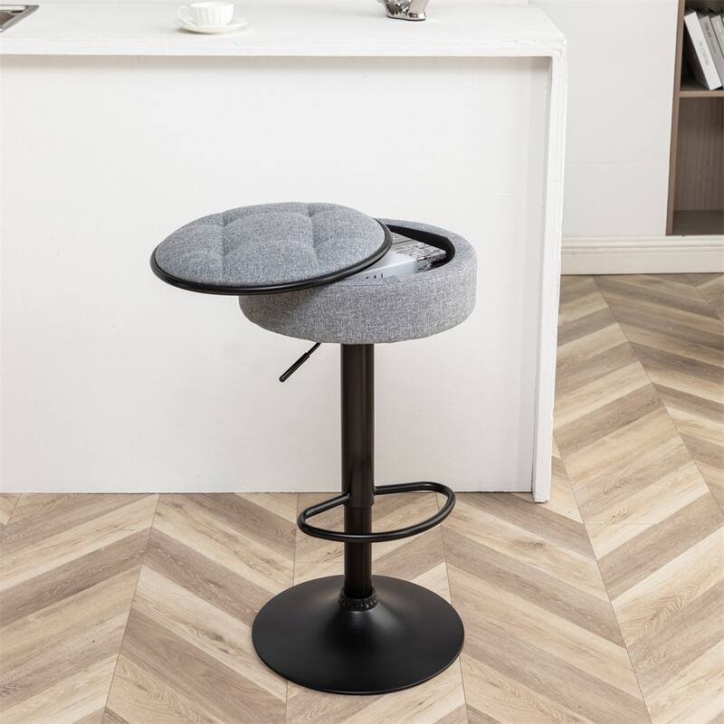 Round Storage Bar Stool Set of 2,Height Adjustable with Metal Frame