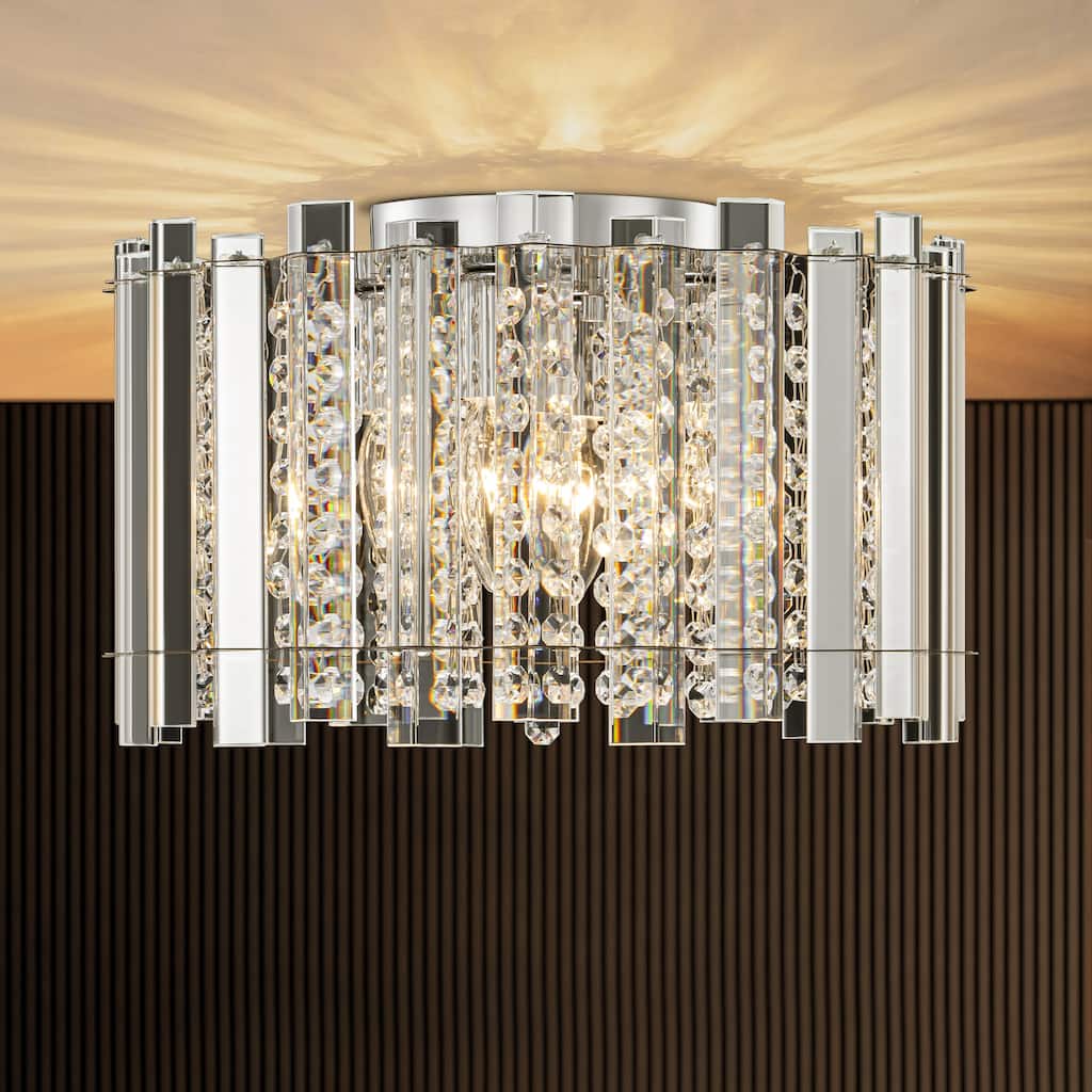 4-Light Modern Glam Drum Clear Crystal Flush Mount Ceiling Light with Crystal Beads