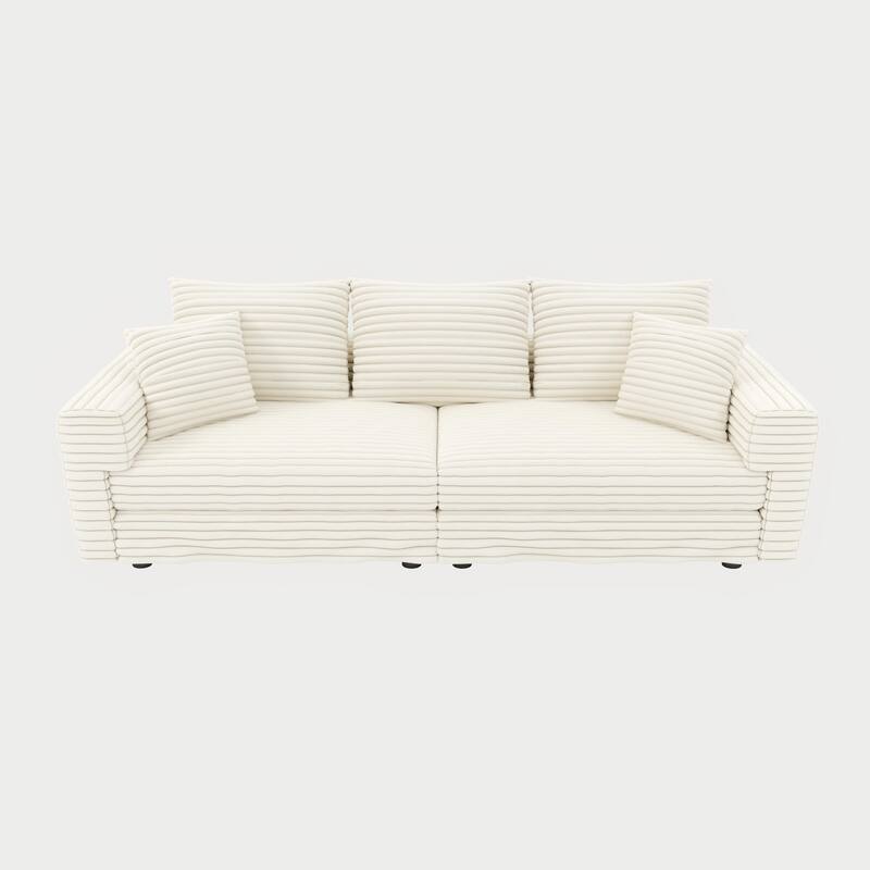 Plush Corduroy Upholstered 3 Seat Sofa , Convertible Deep Seat Lounge Sofa Chair, Cloud Sofa with 5 Soft Pillows