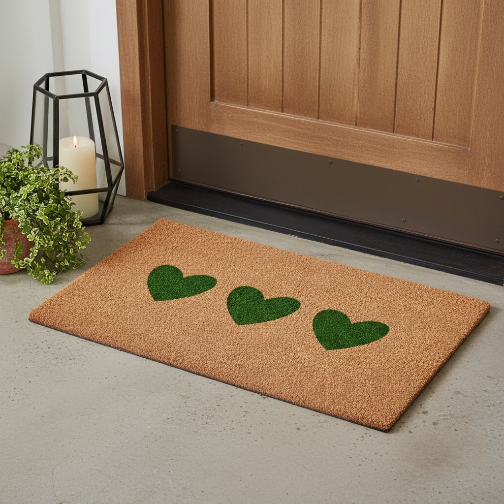HomeRoots 24" X 36" Brown And Green Three Hearts Outdoor Coir Door Mat - 24.00' X '36.00
