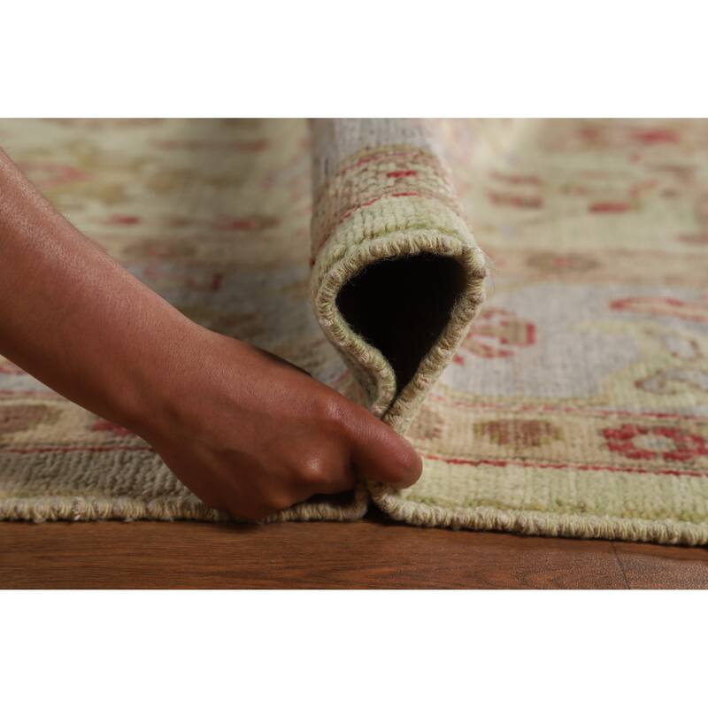 Hand Knotted Oriental 100% Wool Carpet Transitional All-Over Green Oushak Area Rug - 12' 4'' X 9' 2''