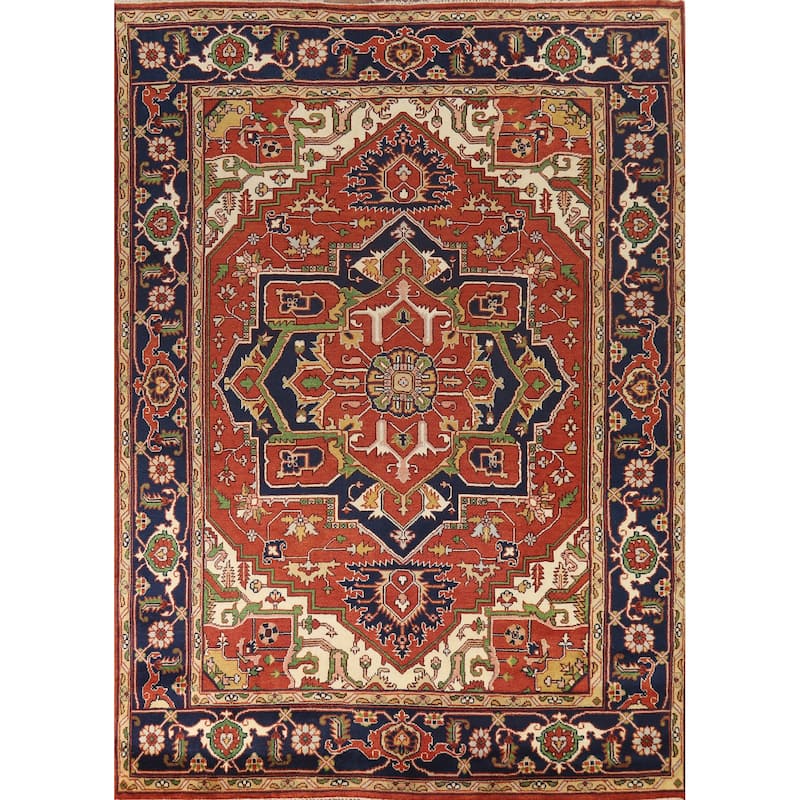 Hand Knotted Oriental 100% Wool Carpet Traditional Medallion Oranges & Rust Heriz (serapi) Area Rug - 11' 10'' X 8' 11''