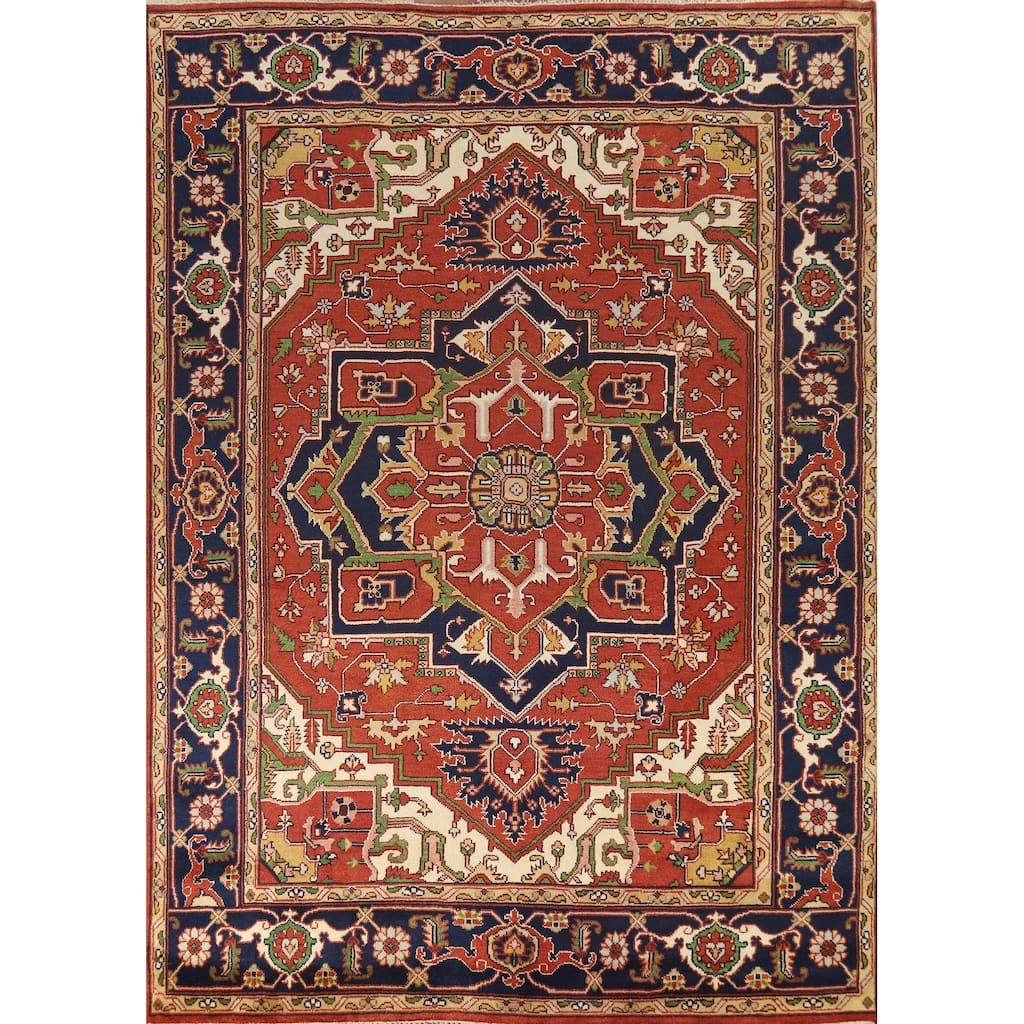 Hand Knotted Oriental 100% Wool Carpet Traditional Medallion Oranges & Rust Heriz (serapi) Area Rug - 11' 10'' X 8' 11''
