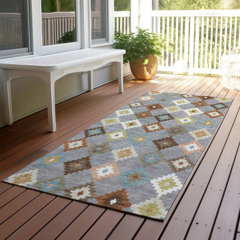 Machine Washable Indoor/ Outdoor Global Ahmet Chantille Rug - Gray - 2'3" x 7'6"