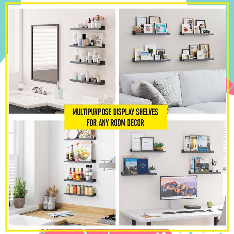 Wallniture Lagos 17" Kids Wall Shelves Floating Nursery Bookshelf Picture Ledge Toy Storage Organizer, Set of 4 - N/A
