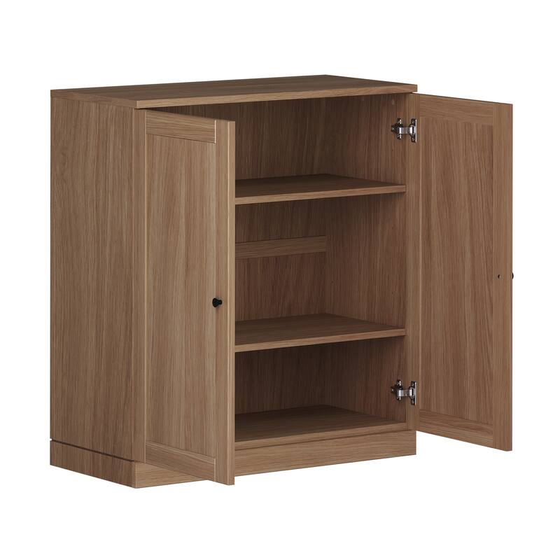 Palace Imports Premium 100% Solid European Oak Hardwood 3-Shelf Modular Bookcase with Shaker Doors - 32" Wide, 35.75" Tall