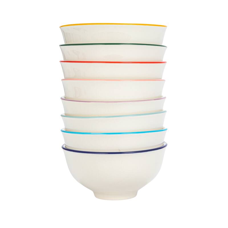 Stoneware Bowl Set with Factorial Numbers Design - 4.8"L x 4.8"W x 2.3"H