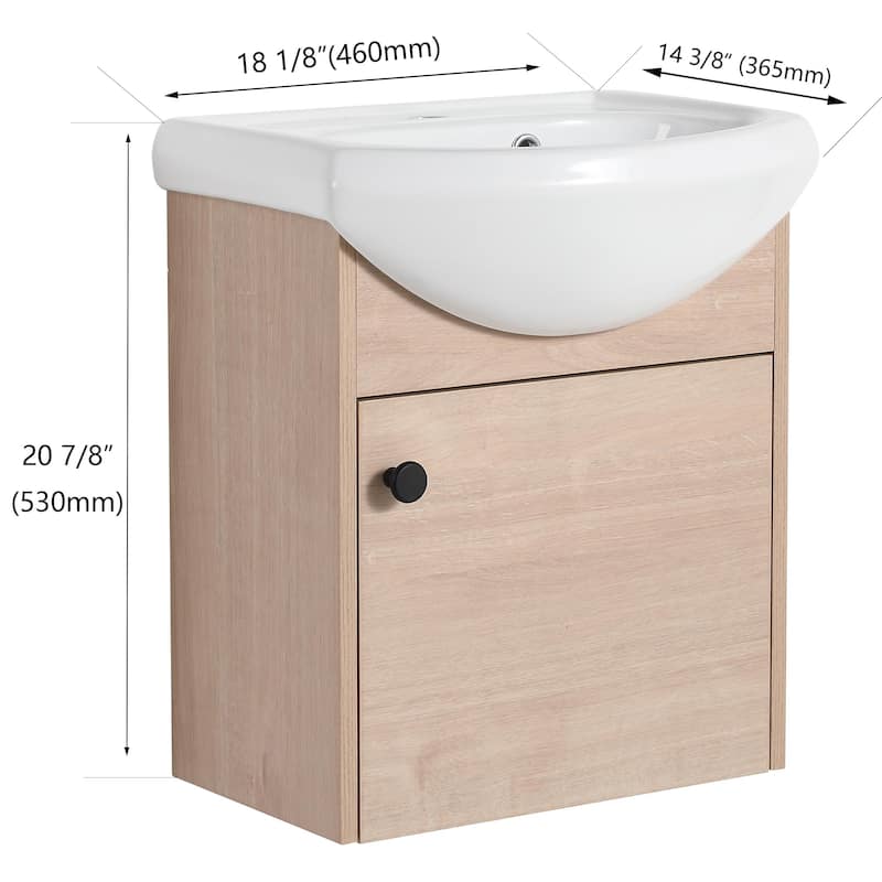 Bathroom Vanity With Sink In 18 Inch, Floating/Freestanding Bathroom Vanity With Soft Close Door
