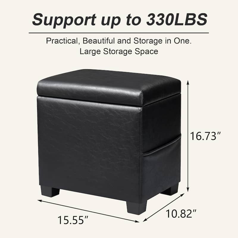 Adeco 16" W Upholstered Rectangle Storage Ottoman with Tray and Pocket