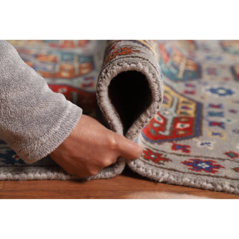 Hand Knotted Oriental 100% Wool Carpet Traditional All-Over Greys & Charcoal Kazak Area Rug - 5' 9'' X 3' 11''