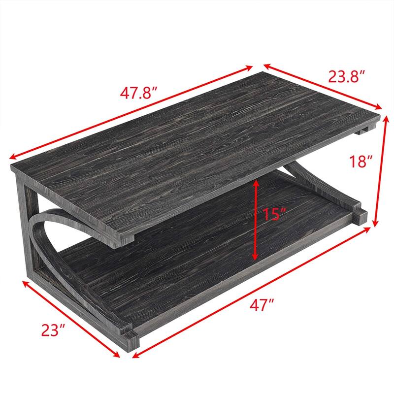 Wood Rectangular Coffee Table with Shelf