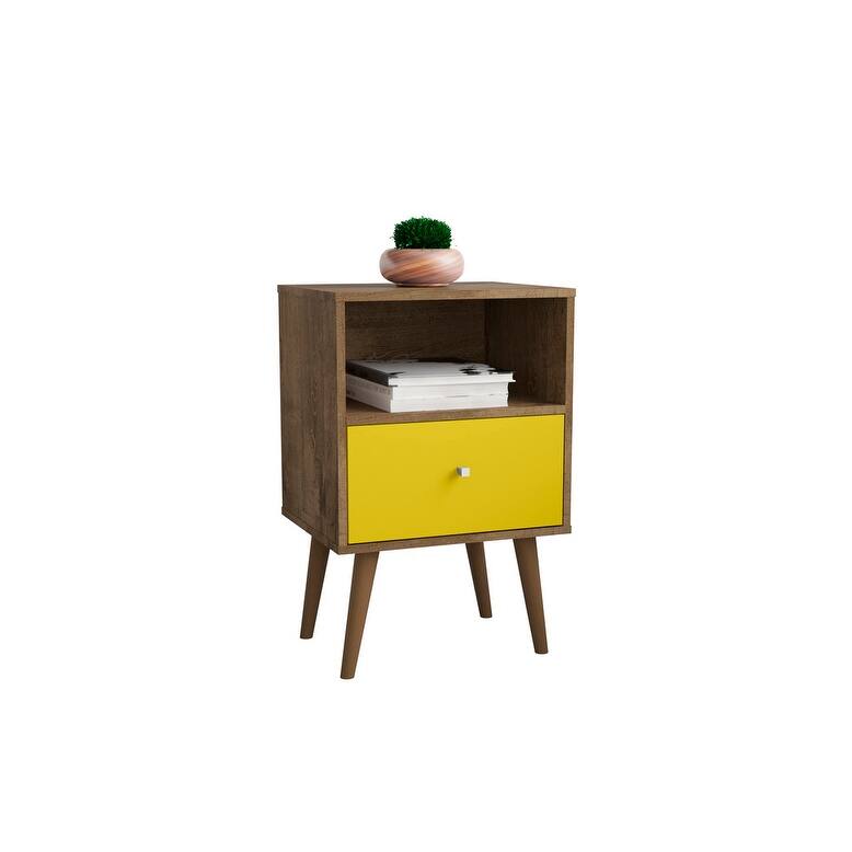 Liberty 1.0 Mid Century Modern 1 Drawer Nightstand - brown/ yellow