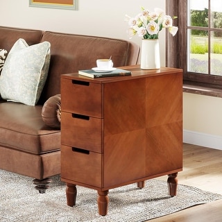 Tribesigns Solid Wood Side Table With 2 Drawers, Narrow End Table With