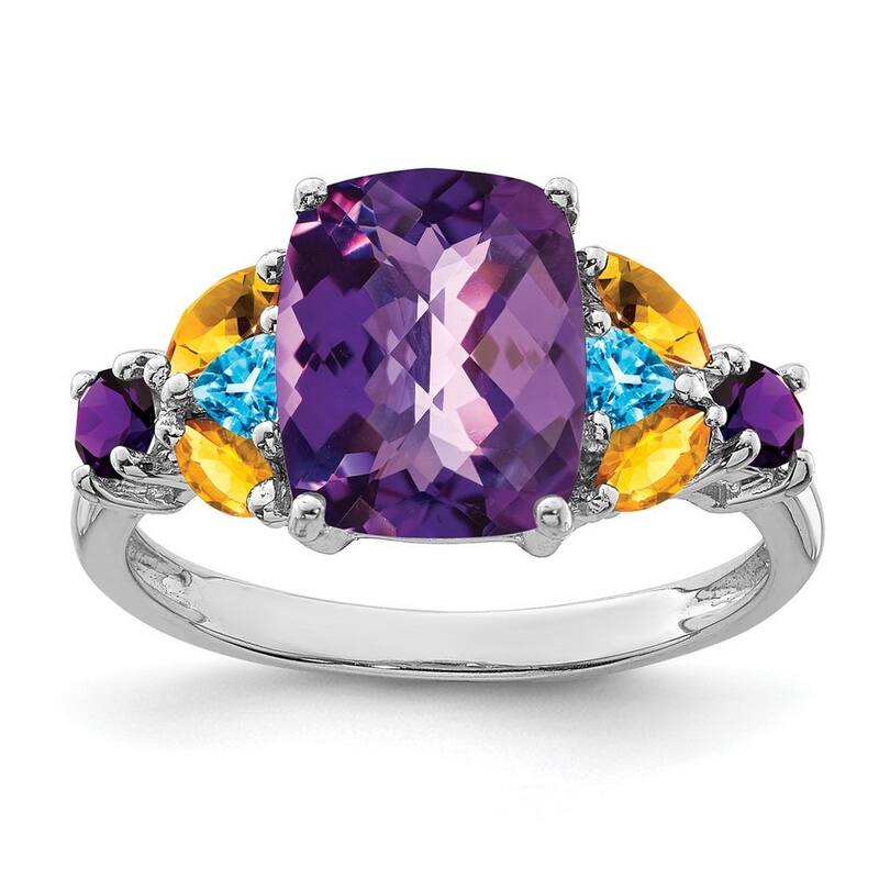 Curata 925 Sterling Silver Amethyst Bluetopaz and Citrine Ring
