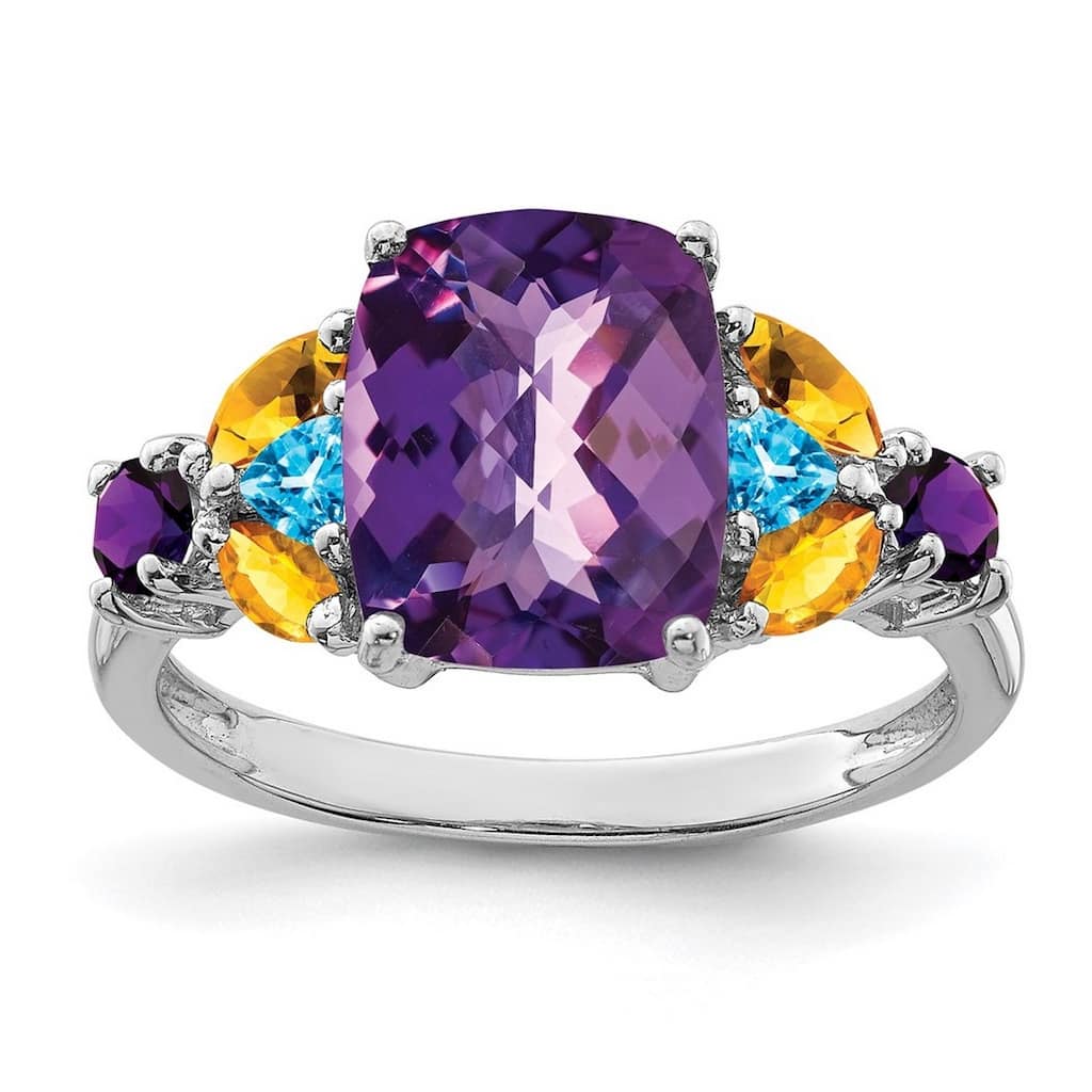 Curata 925 Sterling Silver Amethyst Bluetopaz and Citrine Ring