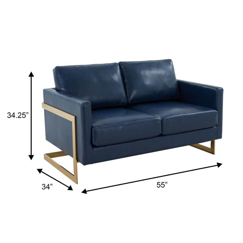 Lincoln Modern 2-Seater Leather Plush Cushion Loveseat in Metal Frame for Living Room Small Spaces Home Office