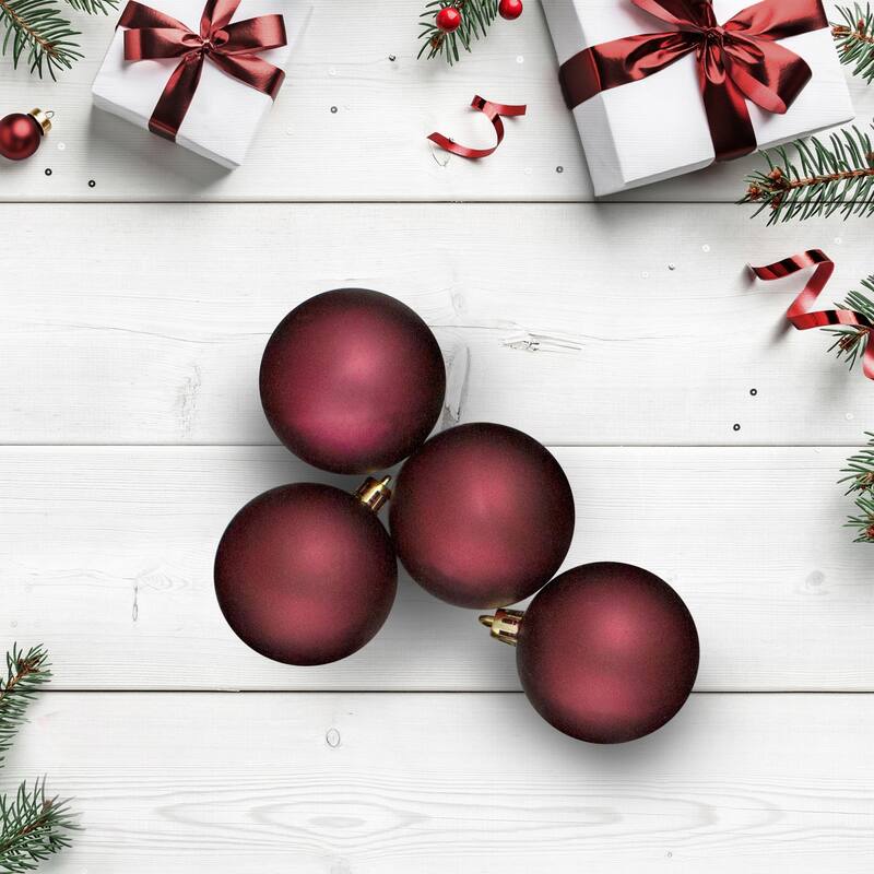 12ct Matte Burgundy Red Shatterproof Christmas Ball Ornaments 4"