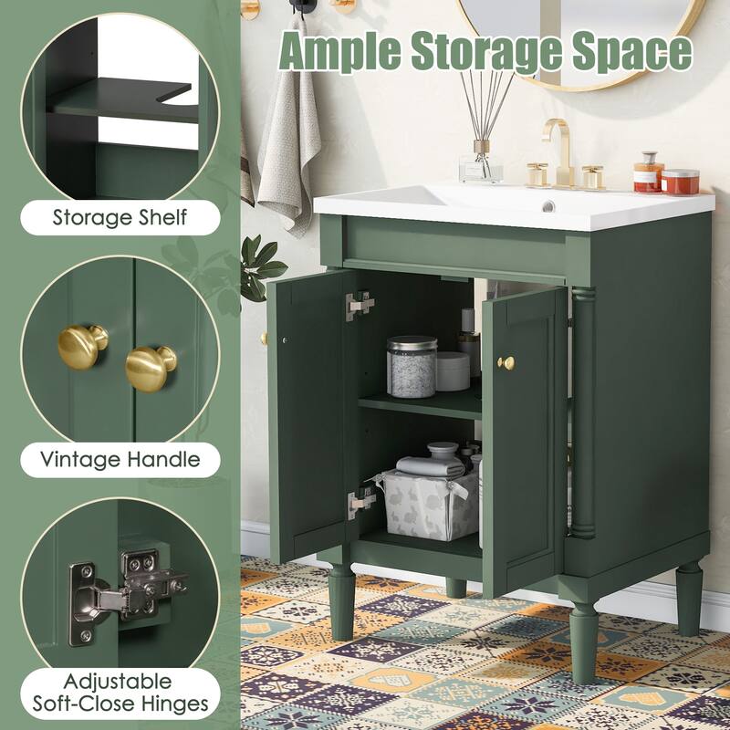 2-Tier Modern Bathroom Vanity with Top Sink and Large Storage Shelves