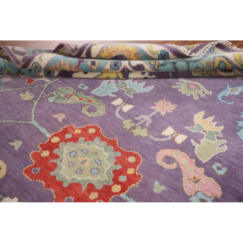 Purple Floral Oushak Indian Area Rug Handmade Wool Carpet - 8'10"x 11'8"