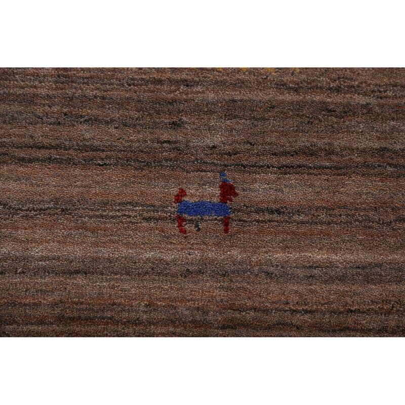 Brown Gabbeh Area Rug Handmade Tribal Oriental Wool Carpet - 8'2" x 9'10"