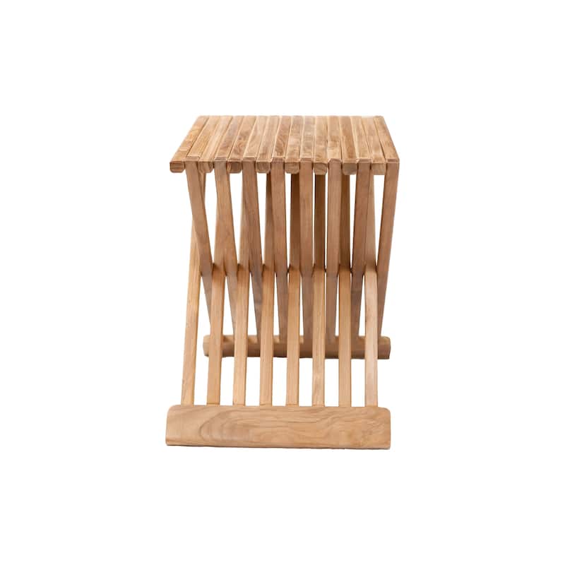 Nordic Style Natural Teak Folding Stool with Horizontal Slats - Beige