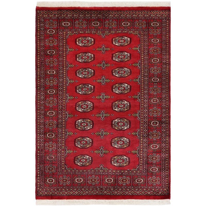 Southwestern Bokhara Tate Red Beige Hand Knotted Rug - 3'11'' x 5'9''