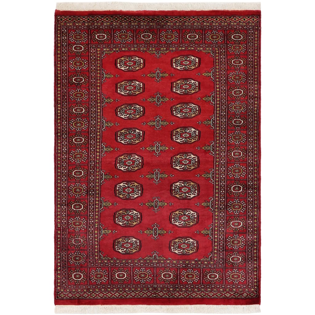 Southwestern Bokhara Tate Red Beige Hand Knotted Rug - 3'11'' x 5'9''