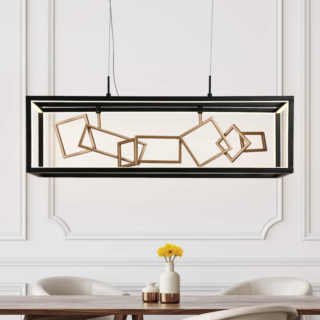 Modern 8-Light LED Black Gold Chandelier Airy Frame Kitchen Island Light - W 27.75" x H 12"