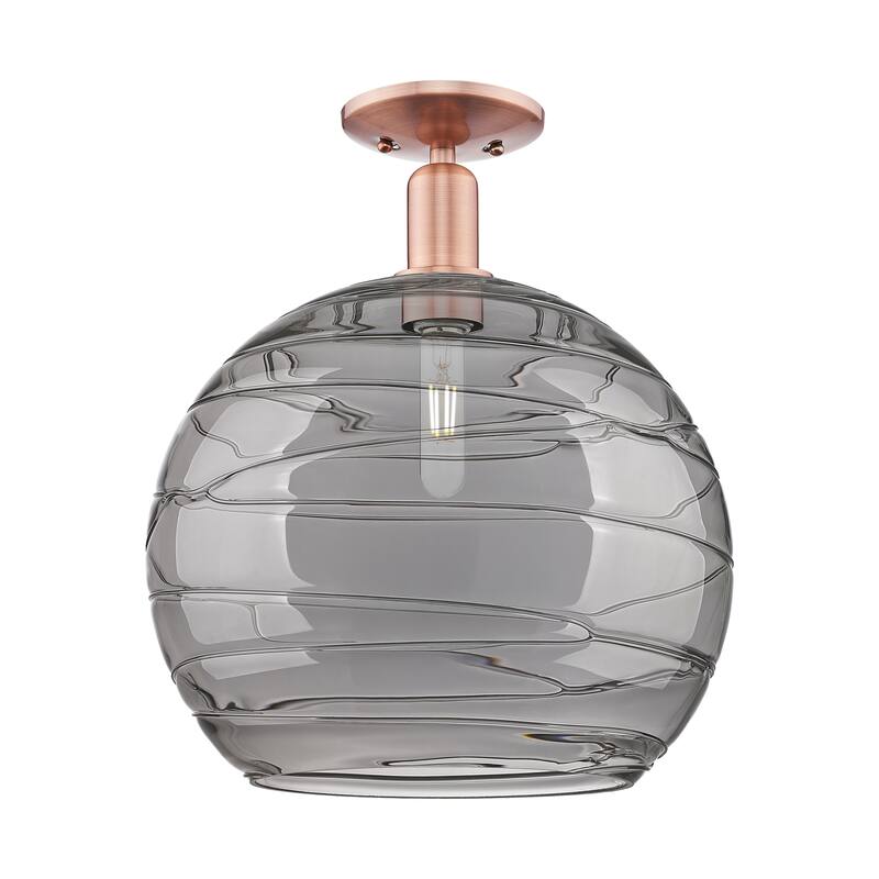 Innovations Lighting Endless Possibilities Arcadia - Athens Deco Swirl - 1 Light 14" Semi-Flush Mount - Antique Copper