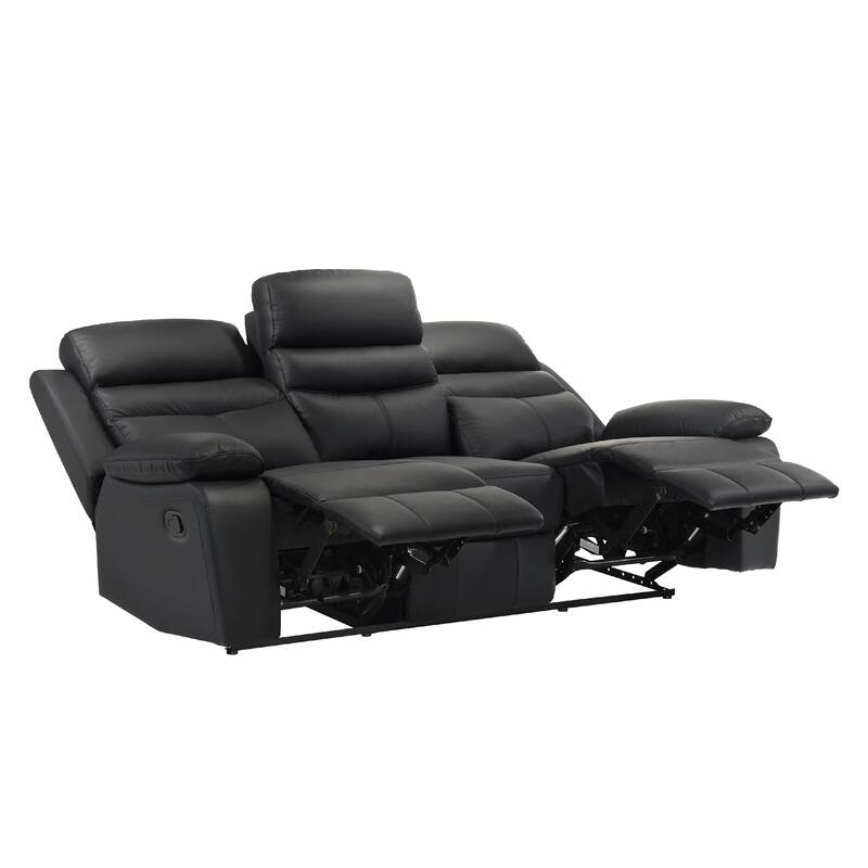 Hanna Manual Double Reclining Sofa, Black Top Grain Leather, 87 Inch