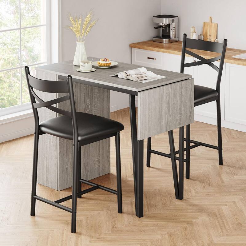3 Piece Bar Table Set with 2 Upholstered Chairs for Apartment